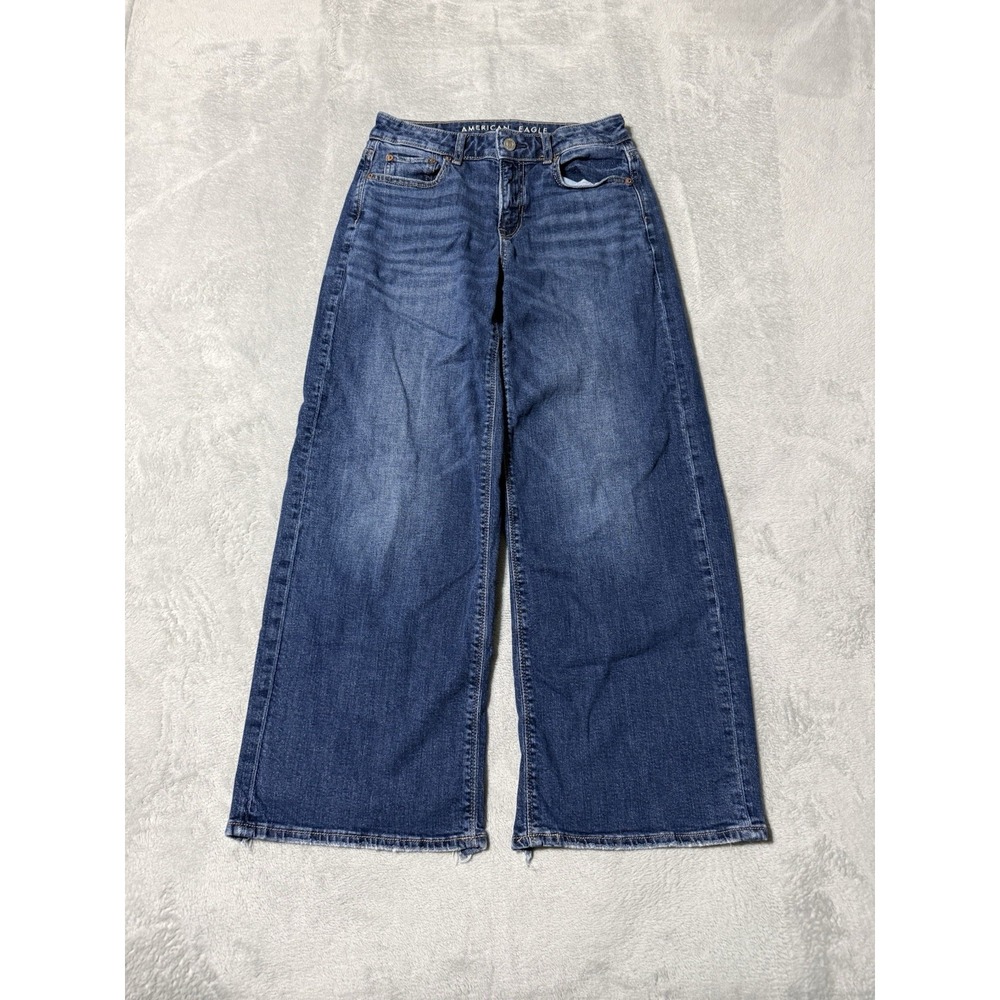 American Eagle Jeans Womens 00 Short Low Rise Baggy Wide Leg Blue 26x26.5